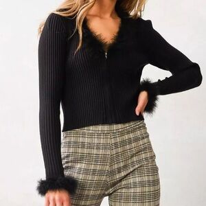 Willow and root Feather Trim Cardigan Sweater